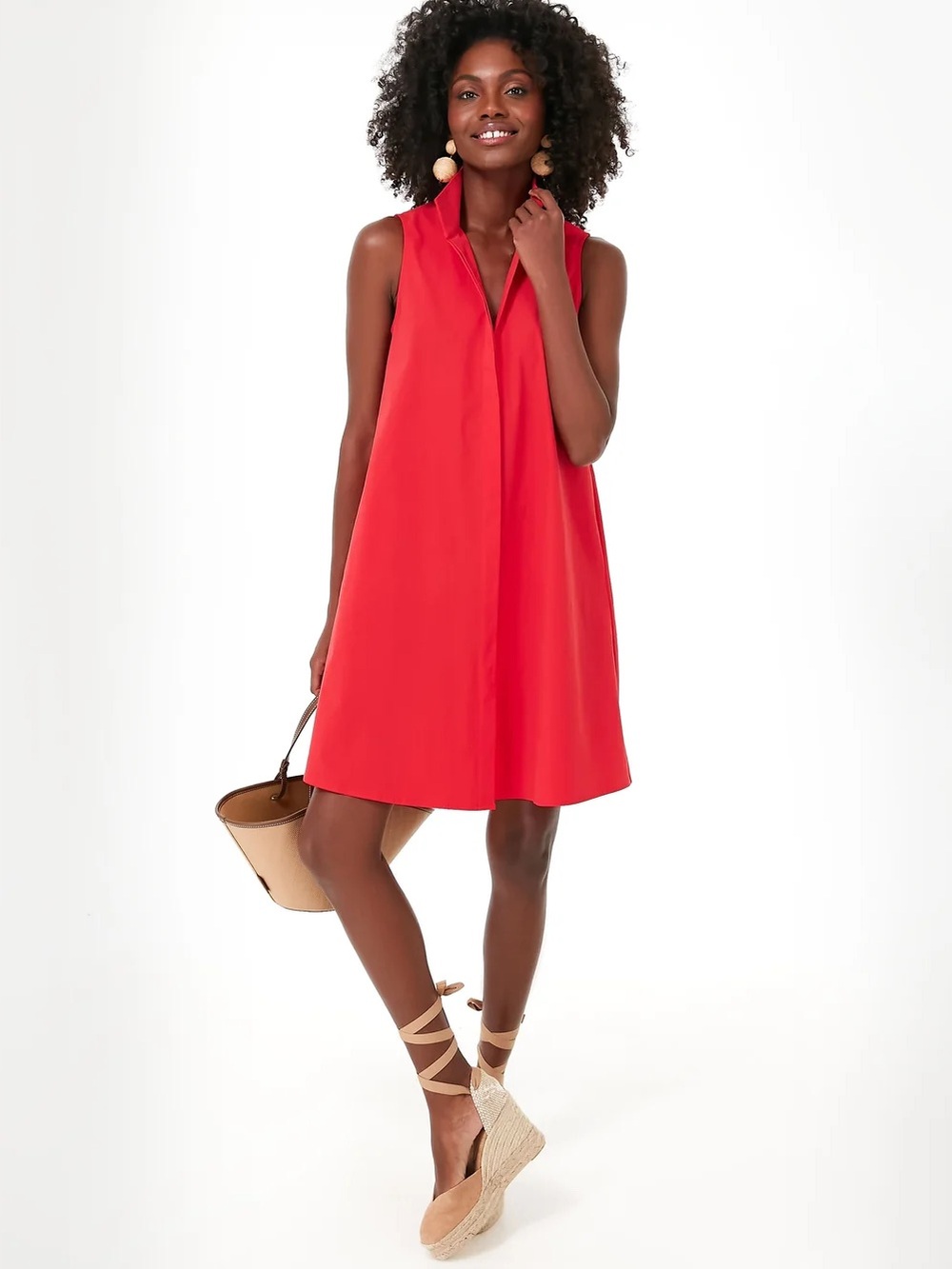 TUCKERNUCK Charlie Poppy Red Sleeveless Dress Mandarin Collar Women's, M